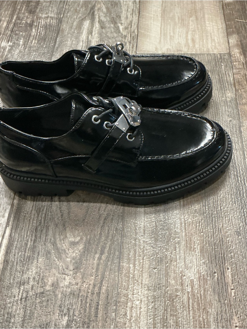 ASOS Black Patent Leather Lug Sole Slip-On Loafers Size 12 - Picture 9 of 16